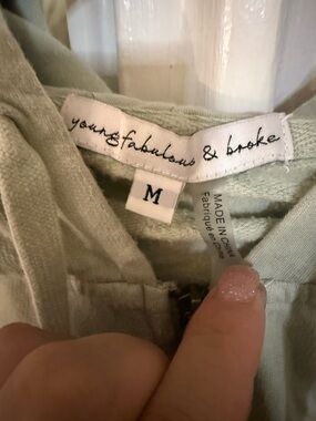 Young Fabulous & Broke Light Green Cropped Zip-Up Montoy Hoodie Jacket Size M